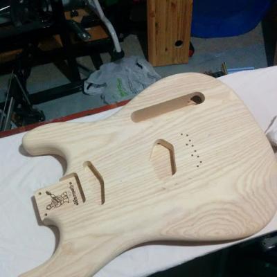 Warmoth swamp ash hybrid Strat body, hybrid meaning it’s routed like a Telecaster